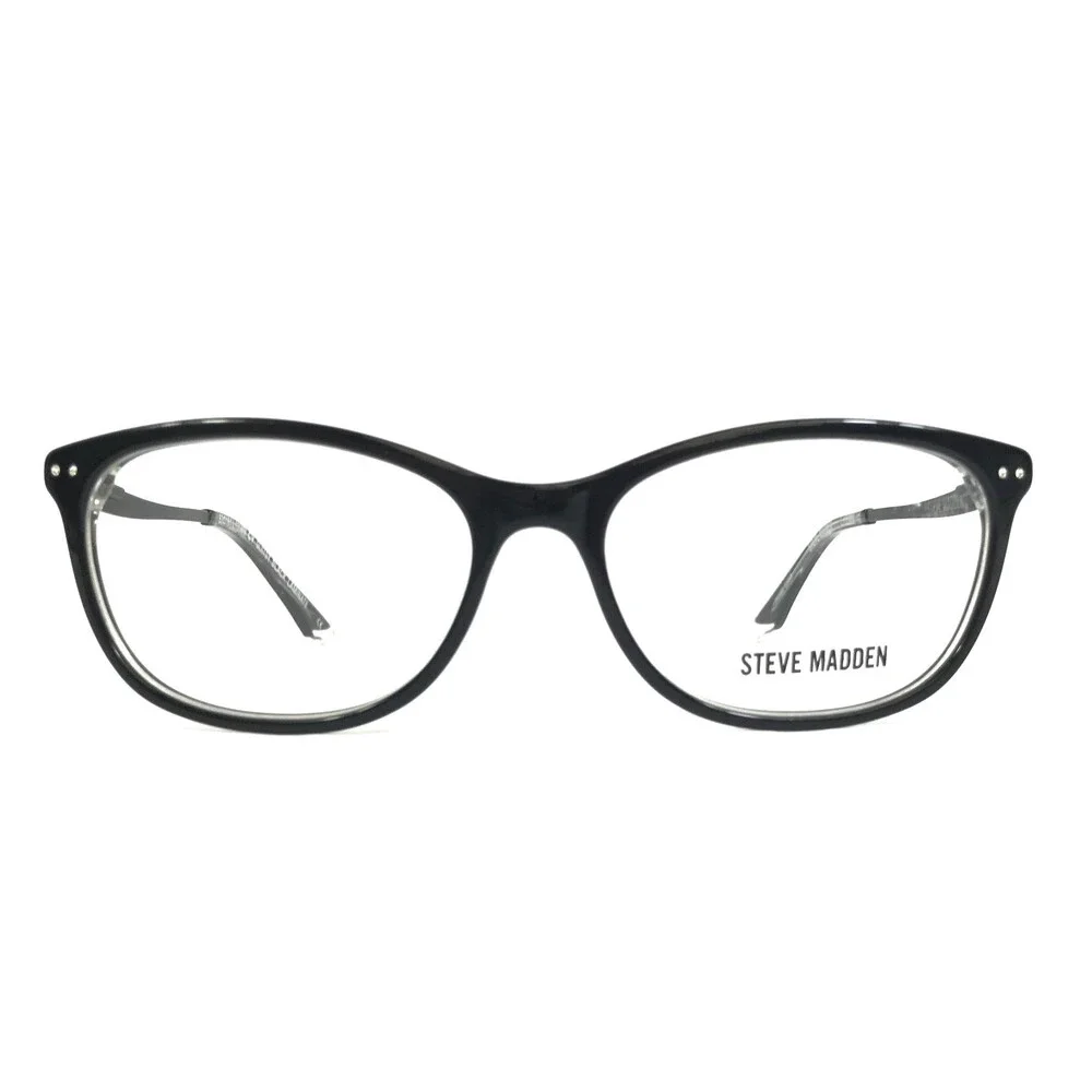 Steve Madden Eyeglasses Frames GLIITSY Black Laminate Crystals Cat Eye 53-16-135